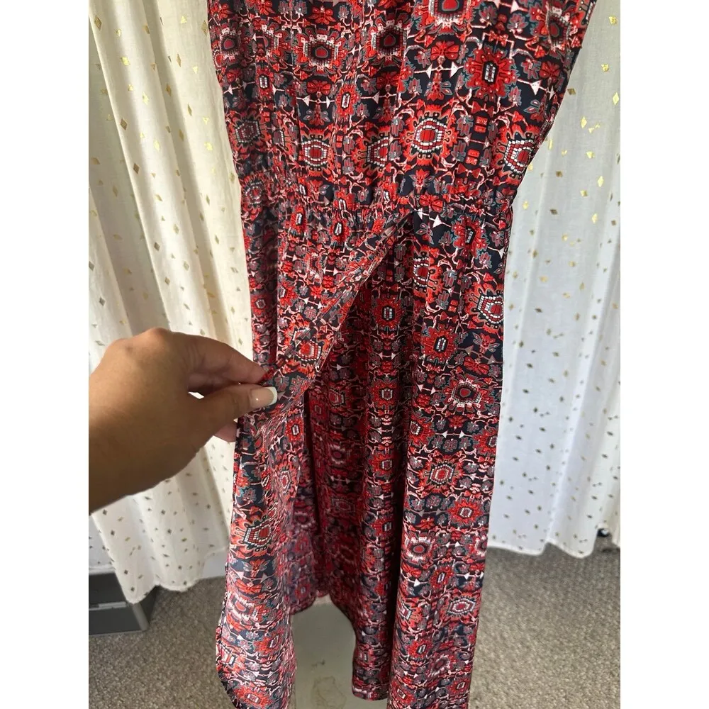 Athleta Martinique Mediterranean Sicilian Printed Faux Wrap Back Tassel Dress M - Image 3