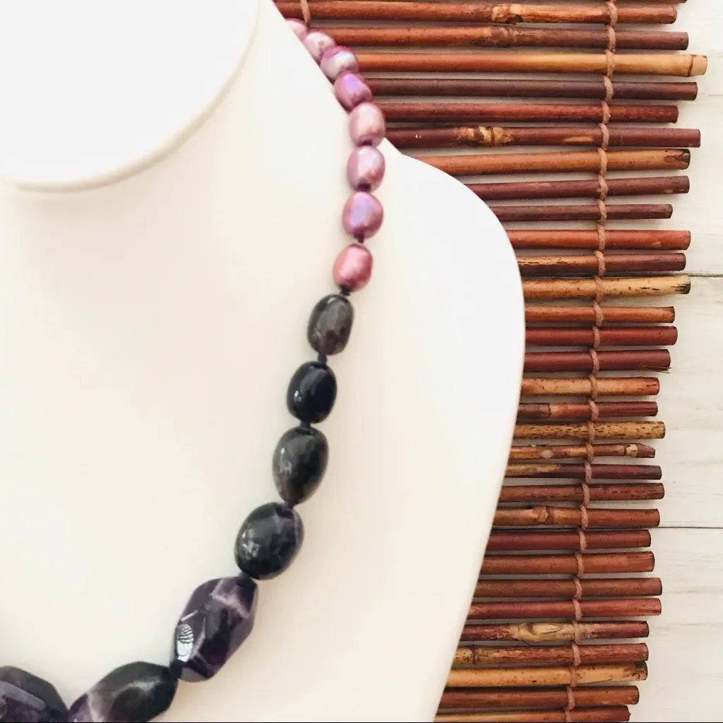 Coldwater Creek Purple Stone & Faux Pearl Necklace - Image 3