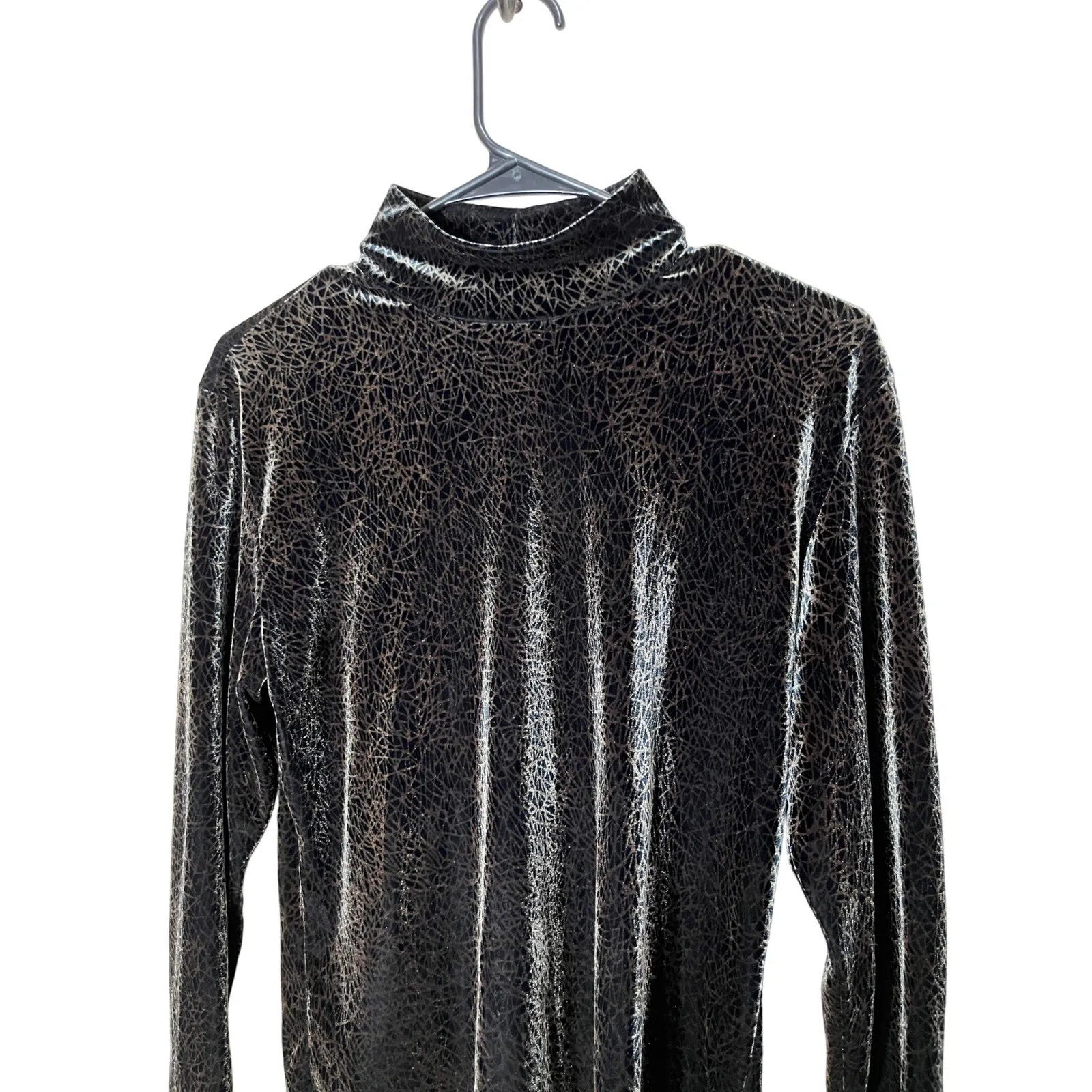 Christie Jill Black Metallic Textured Mock Neck Long Sleeve Top Women M Size M - Image 2