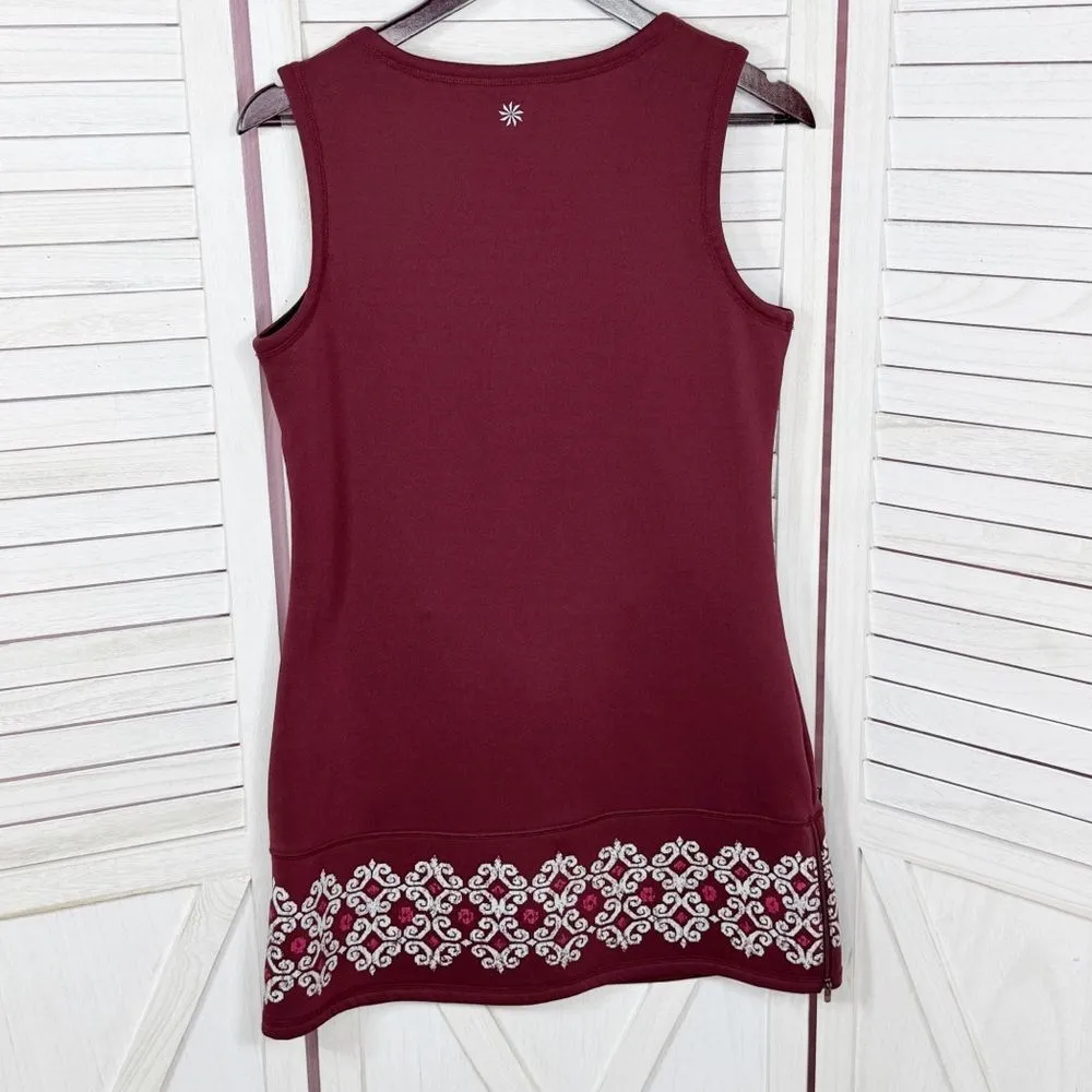 Athleta Sleeveless Tunic Fleece Lined Scuba Knit Dress Maroon Small‎ - Image 9