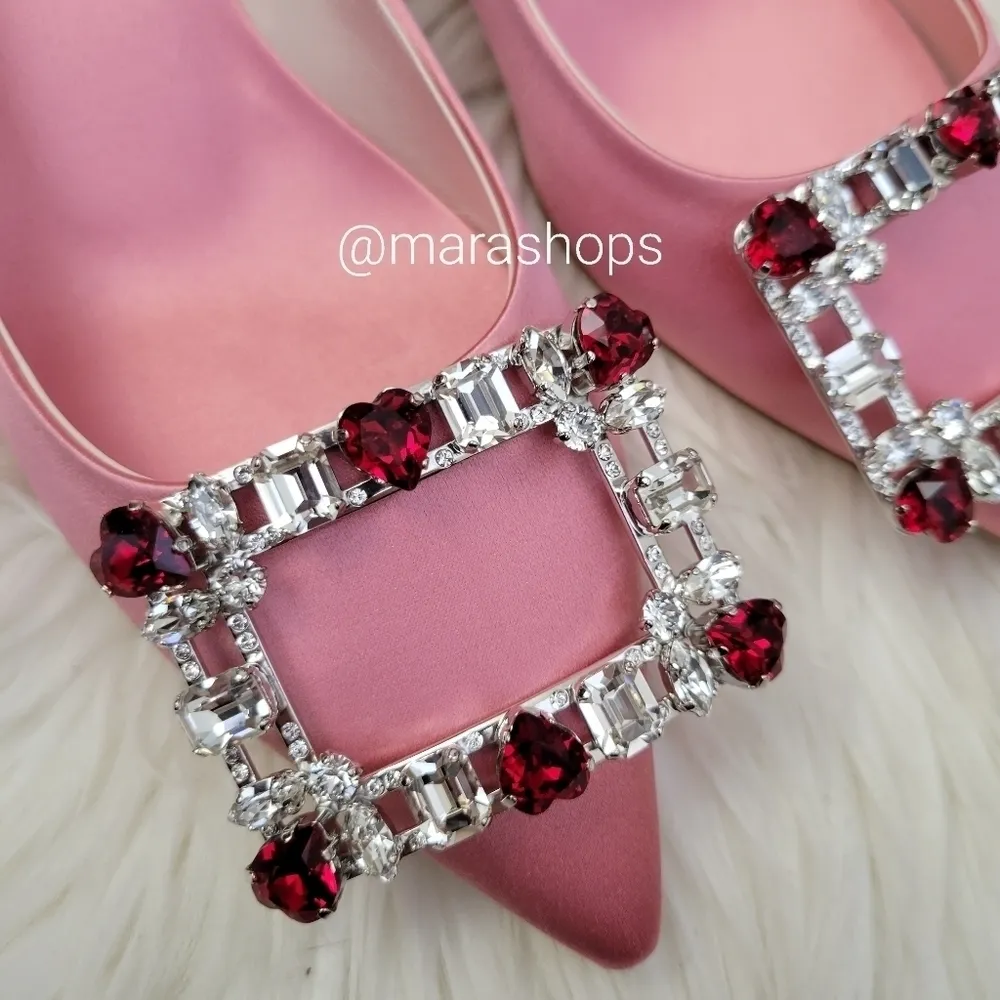 Roger Vivier Brochamour Crystal Heart Buckle Pointed Toe Pump Pink Size 6.5 - Image 4