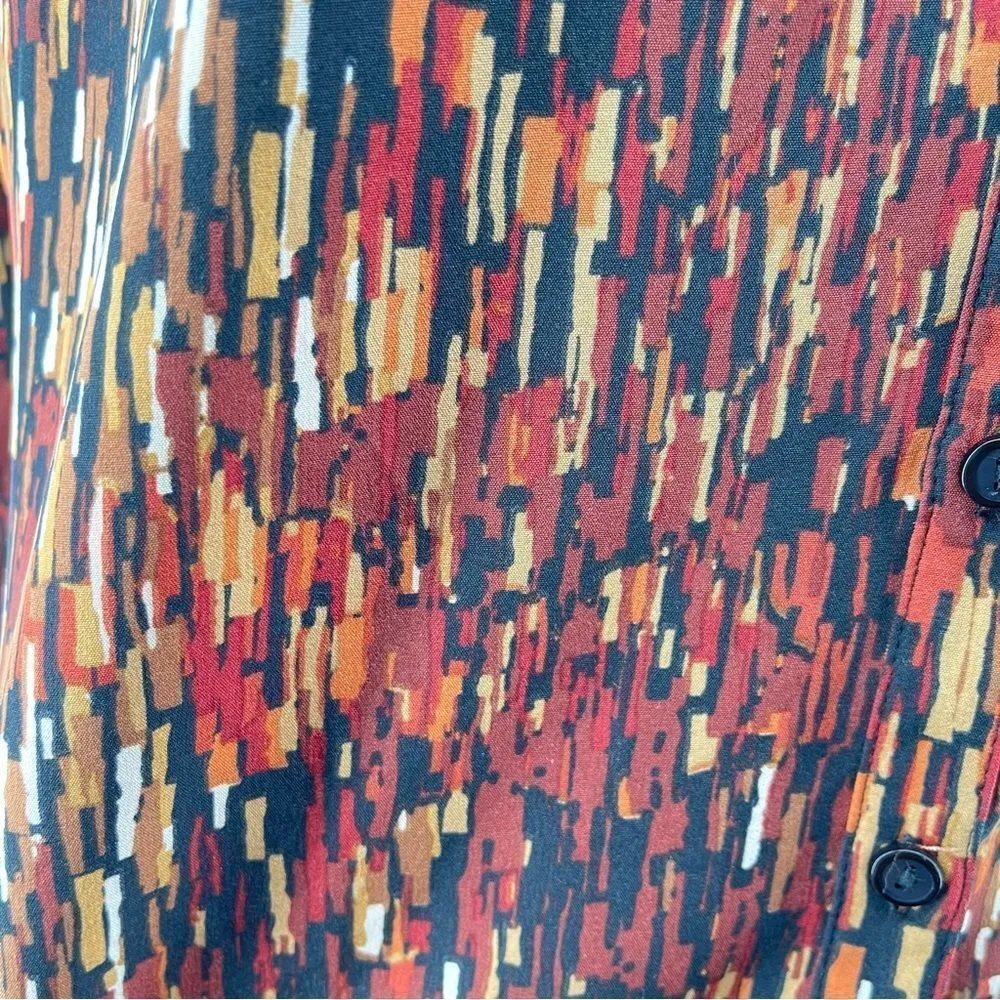 Studio Works  Women’s Brown Abstract Print Button Front Long Sleeve Blouse Large - Image 7