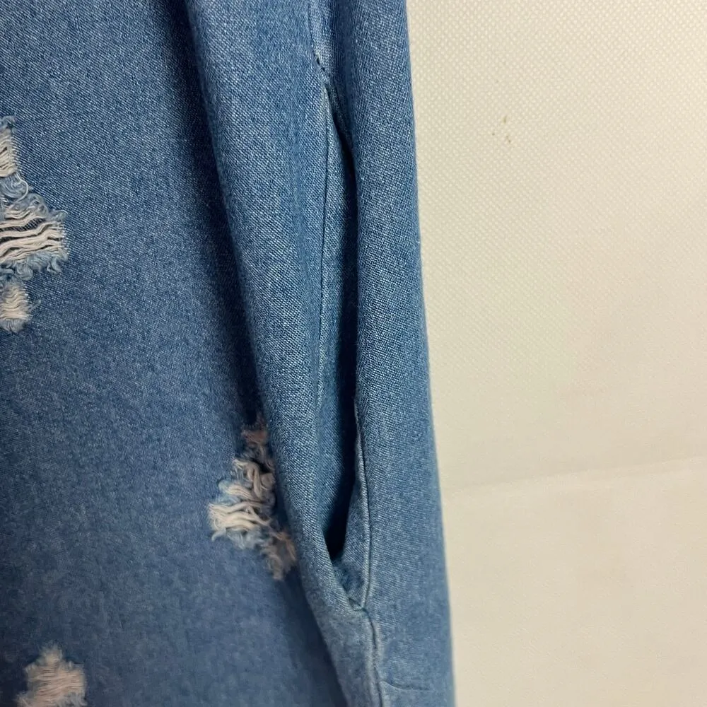 Better Be Y2K Retro Fringe Denim Tunic Dress Medium Boho Western Festival Hippie - Image 9