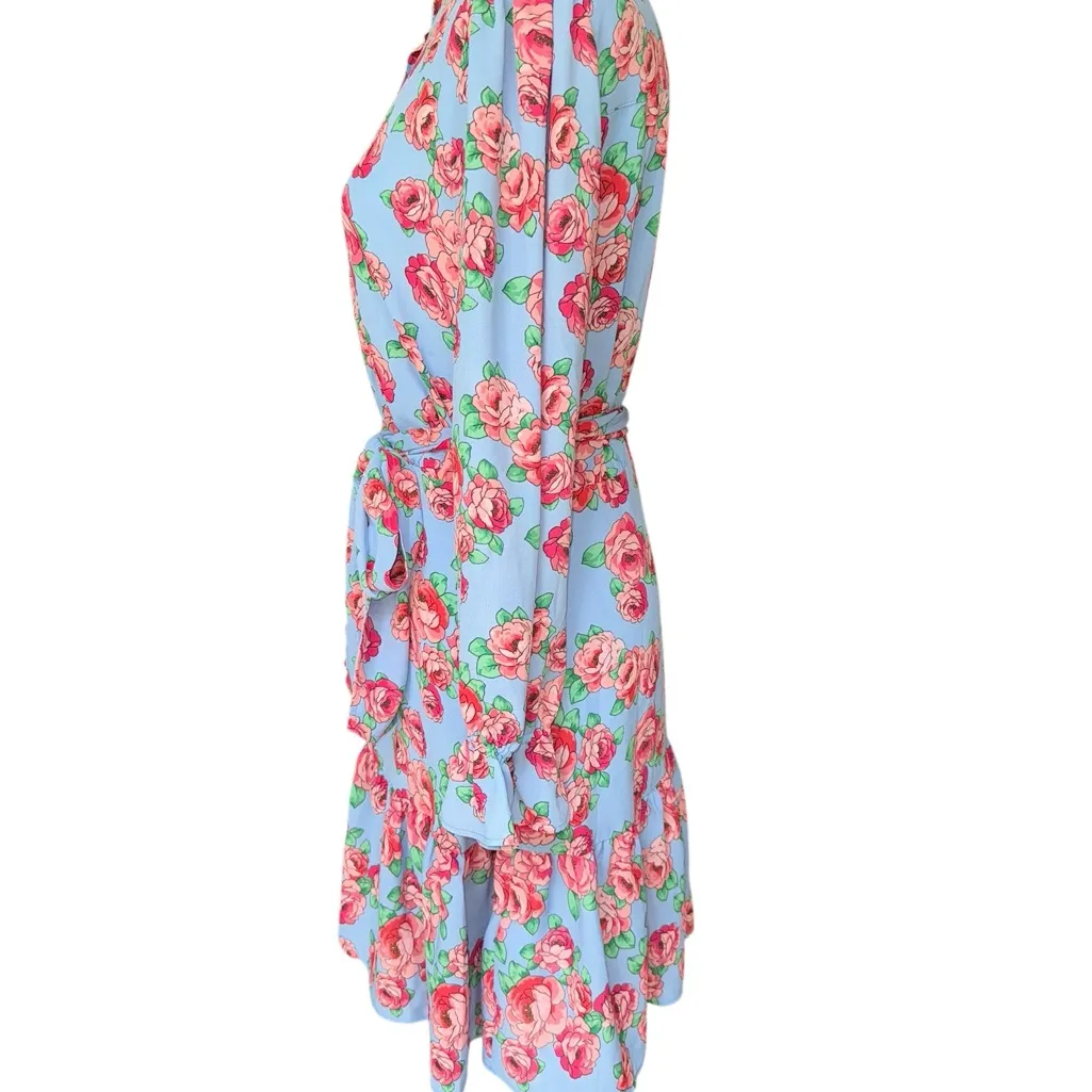 UNTUCKit Band Collar Floral April Dress – Size 6, Blue Floral Pink - Image 6