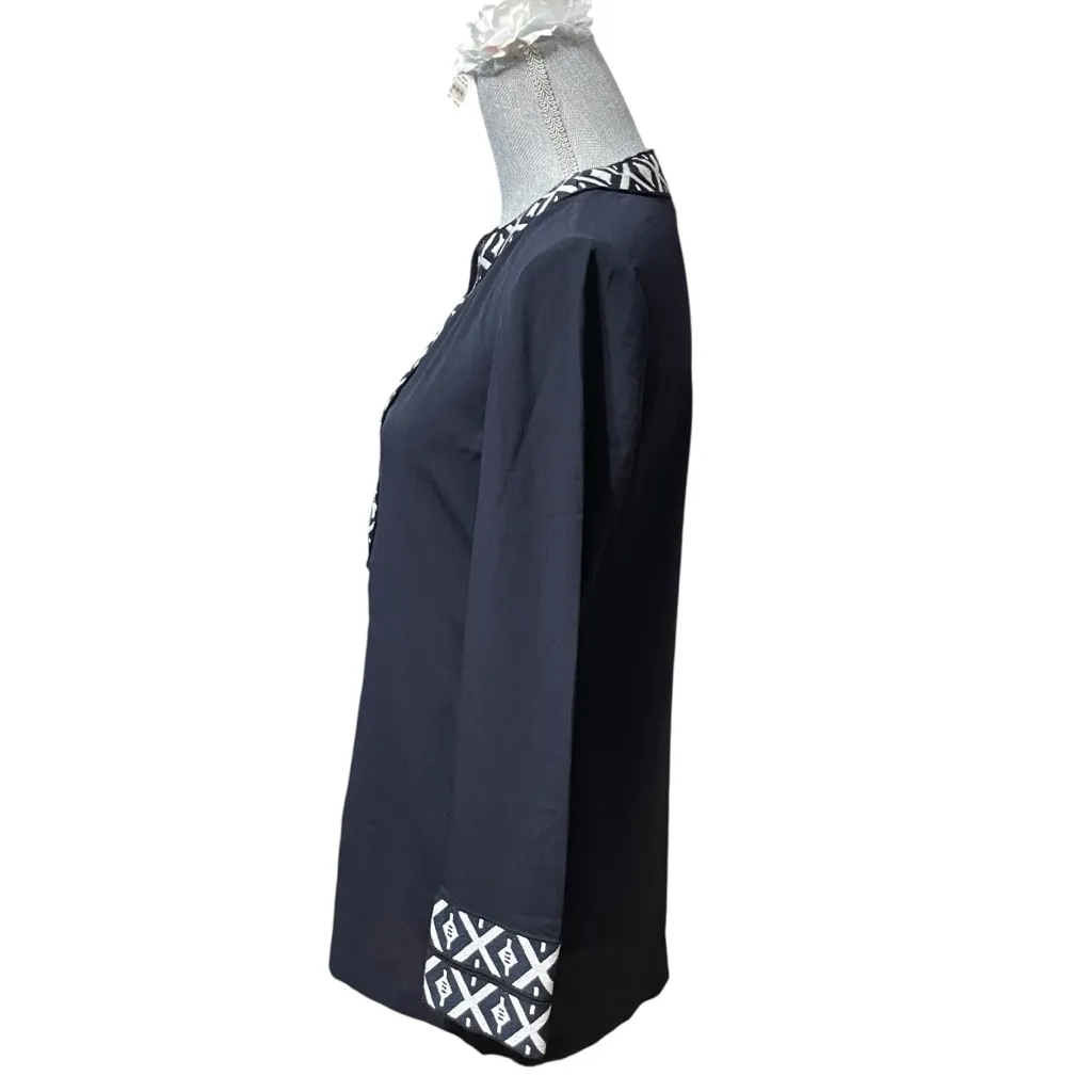 TORY BURCH NAVY EMBROIDERED TAPED TUNIC SIZE 2 - Image 2