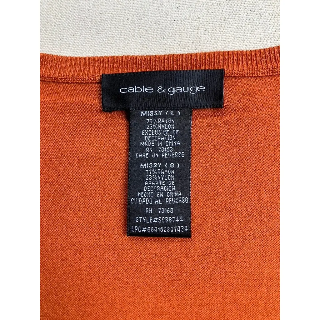 Cable &‎ Gauge Womens Orange Long Sleeve Scoop Neck Knit Top Grommet Detail L - Image 2