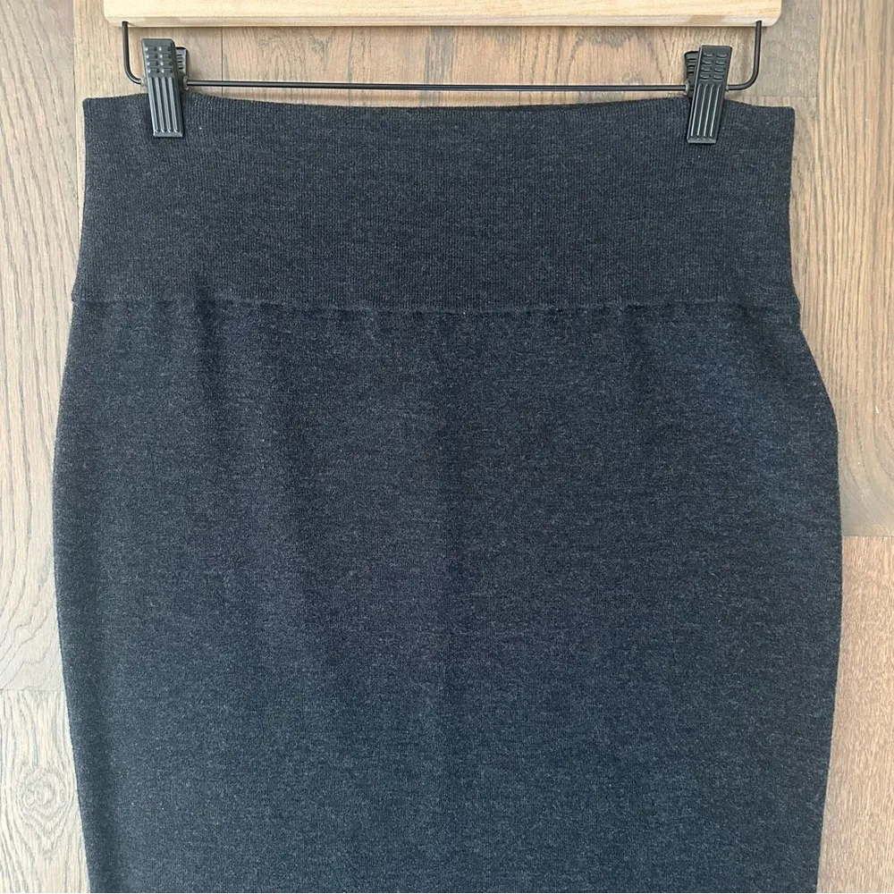Eileen Fisher Wool Blend Knit Midi Pencil Skirt in Charcoal Grey Medium - Image 2