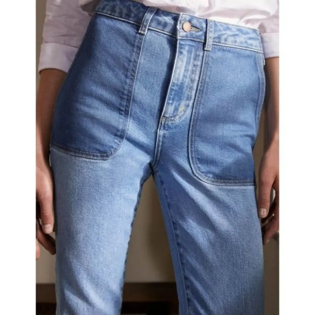 Boden Colorblock Raw Hem Straight Crop Jeans Artsy Picnic Summer Comfort 6L Blue Size undefined - Image 2