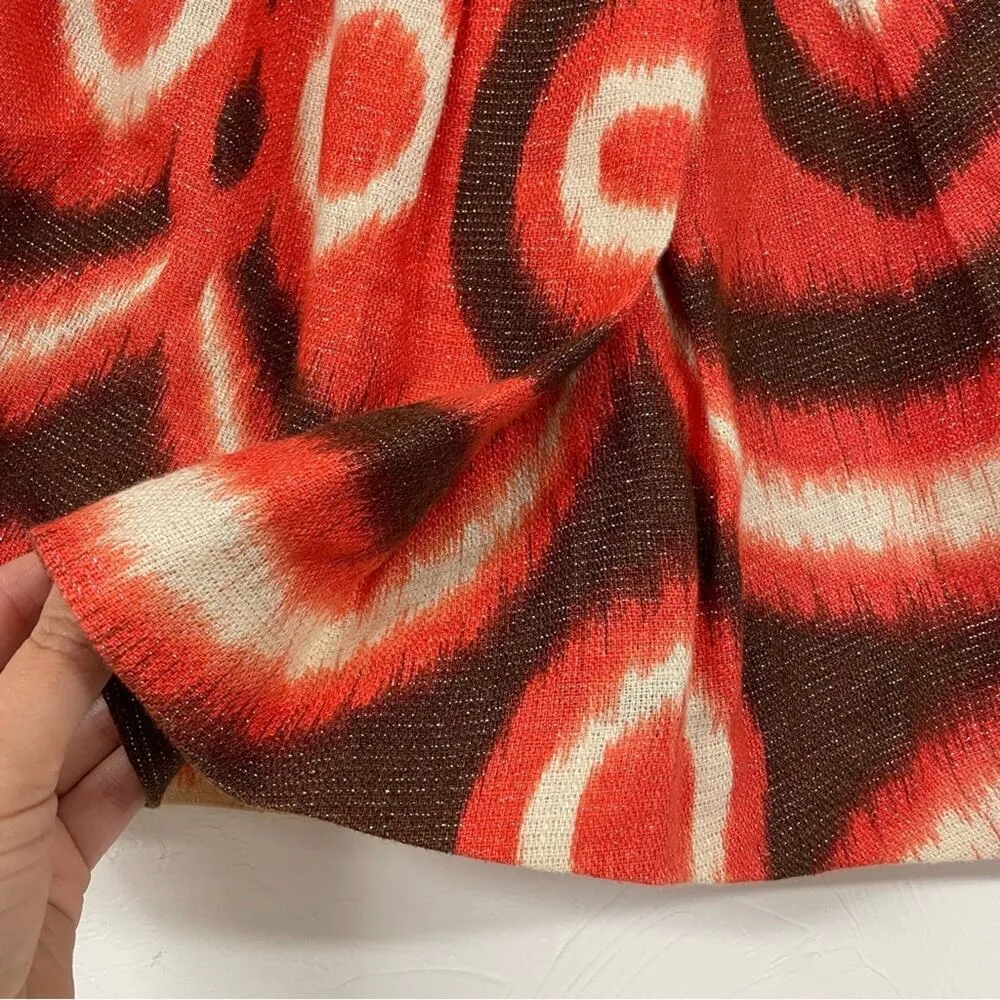 Tory Burch X Bergdorf Goodman Orange & Brown Linen Pleated Mini Skirt Womens 4 - Image 2