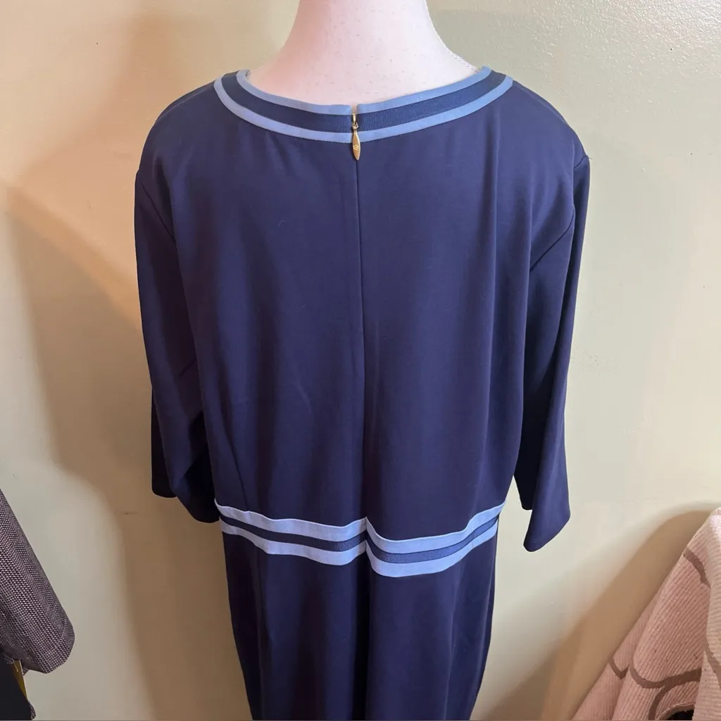 Draper James Solid Persley Ponte Dress Two Tone Navy Blue Striped , Size 2X - Image 9