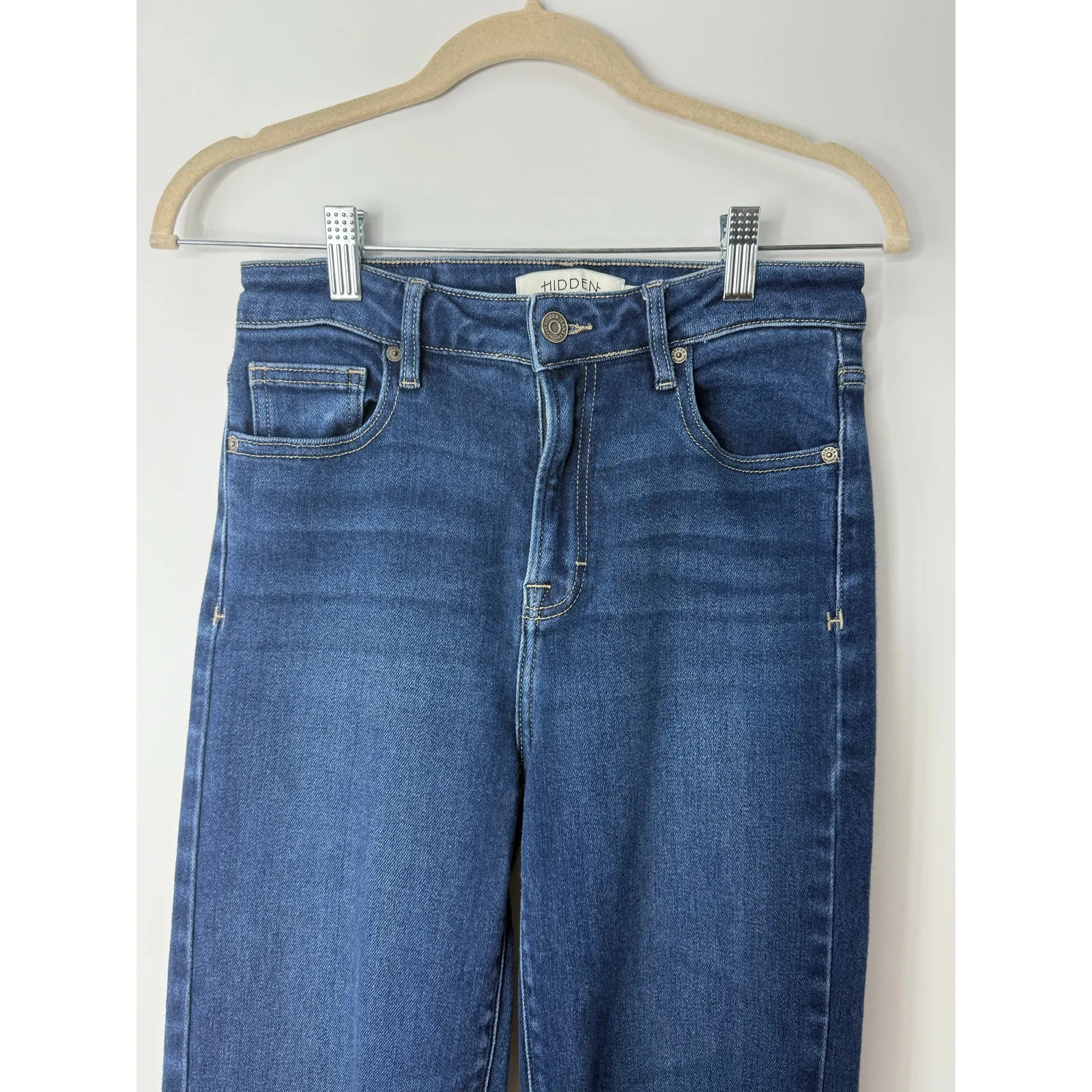 Hidden LA High Rise Straight Jeans Dark Wash Raw Hem Size 26 Stretch - Image 4