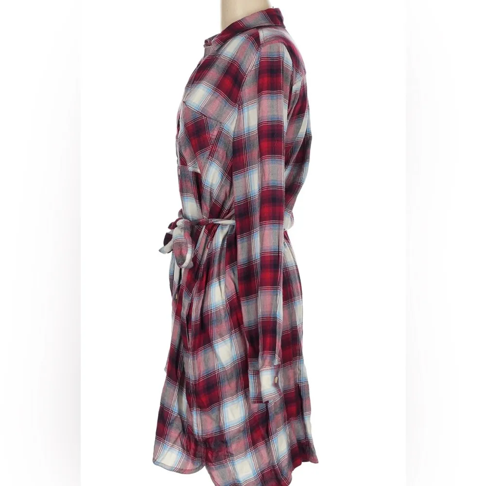 Gap + Pendleton Plaid Shirt Dress Burgundy Red White Light Blue Preppy Western M - Image 8