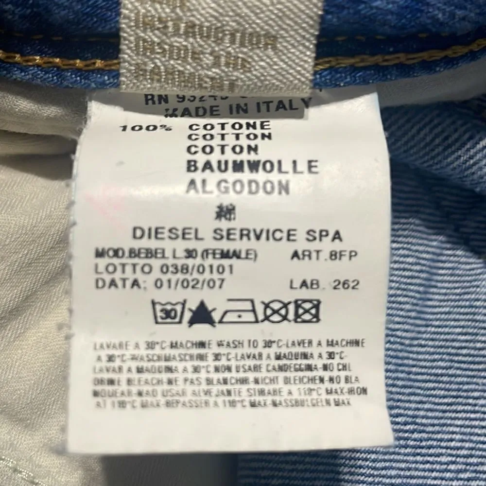 Diesel Bebel Embroidered Pockets Leather Mini Pocket Low Rise Straight Leg Sz 24 - Image 7