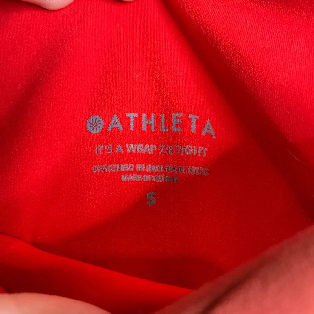 ATHLETA It's A Wrap 7/8 Tight Small Leggings Warm Orange Perforated Powervita - Image 4