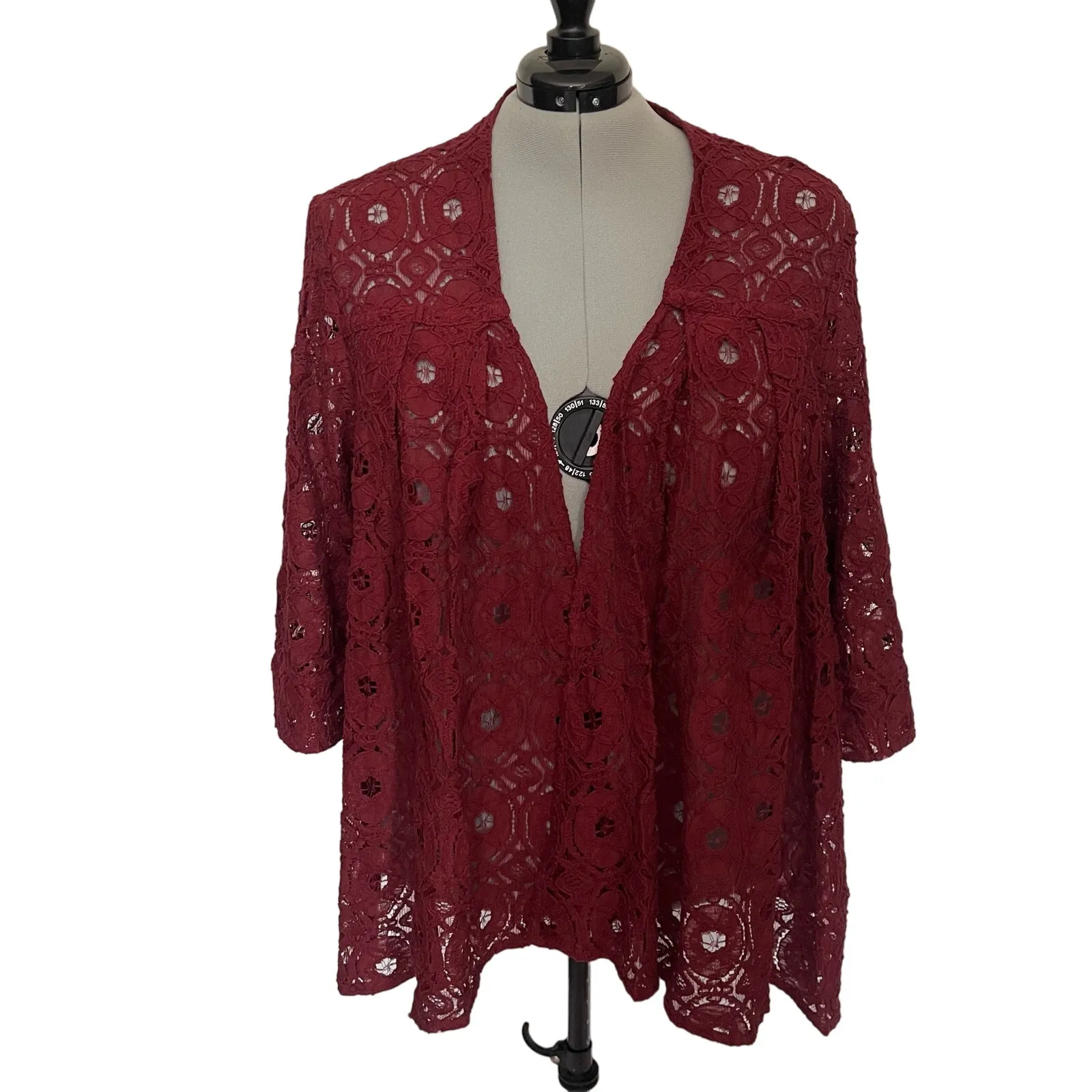 Denim 24/7 Cottagecore Crochet Cardigan Sweater Women 28W Burgundy Boho Festival Red - Image 9