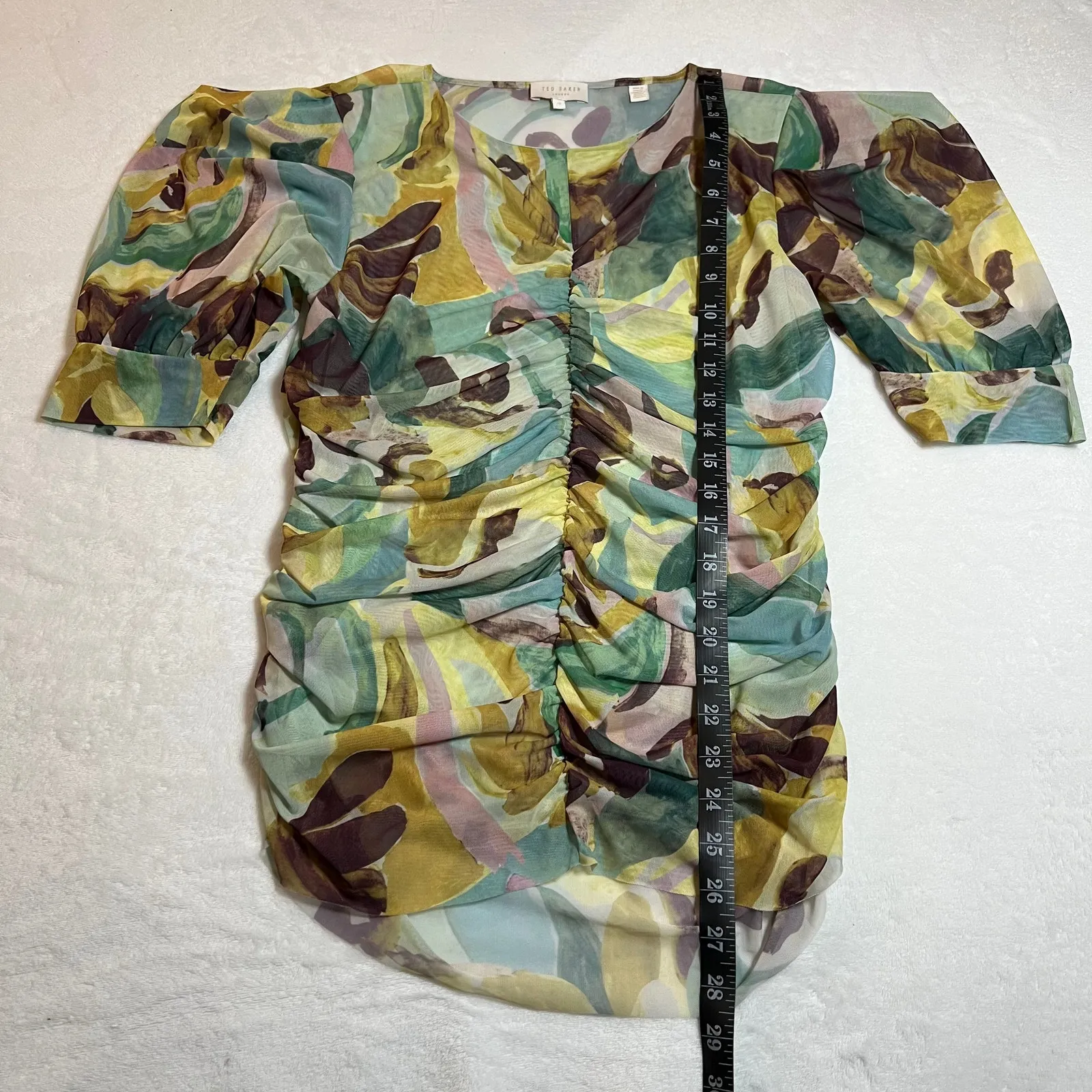 Ted Baker VYoll Printed Mesh Top Size 4/L Multicolor Semi Sheer Easter Casual - Image 10