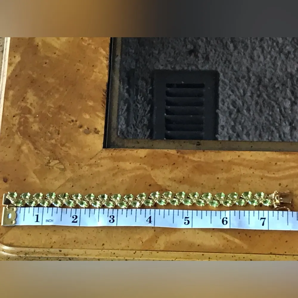 Natural Peridot Sterling Silver 18k Yellow Gold Vermeil Bracelet - Image 10