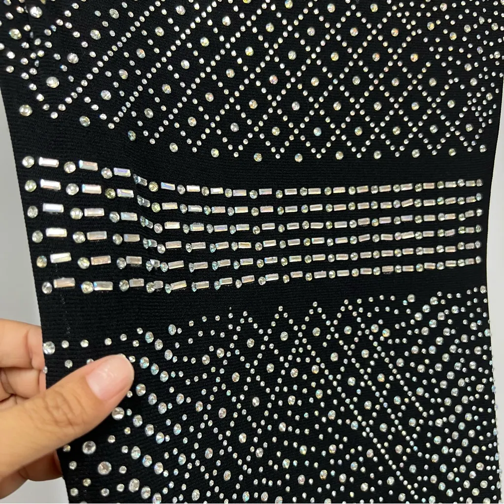 Windsor XS Black Silver Studded Long Sleeve Dress rhinestone bodycon mini - Image 11