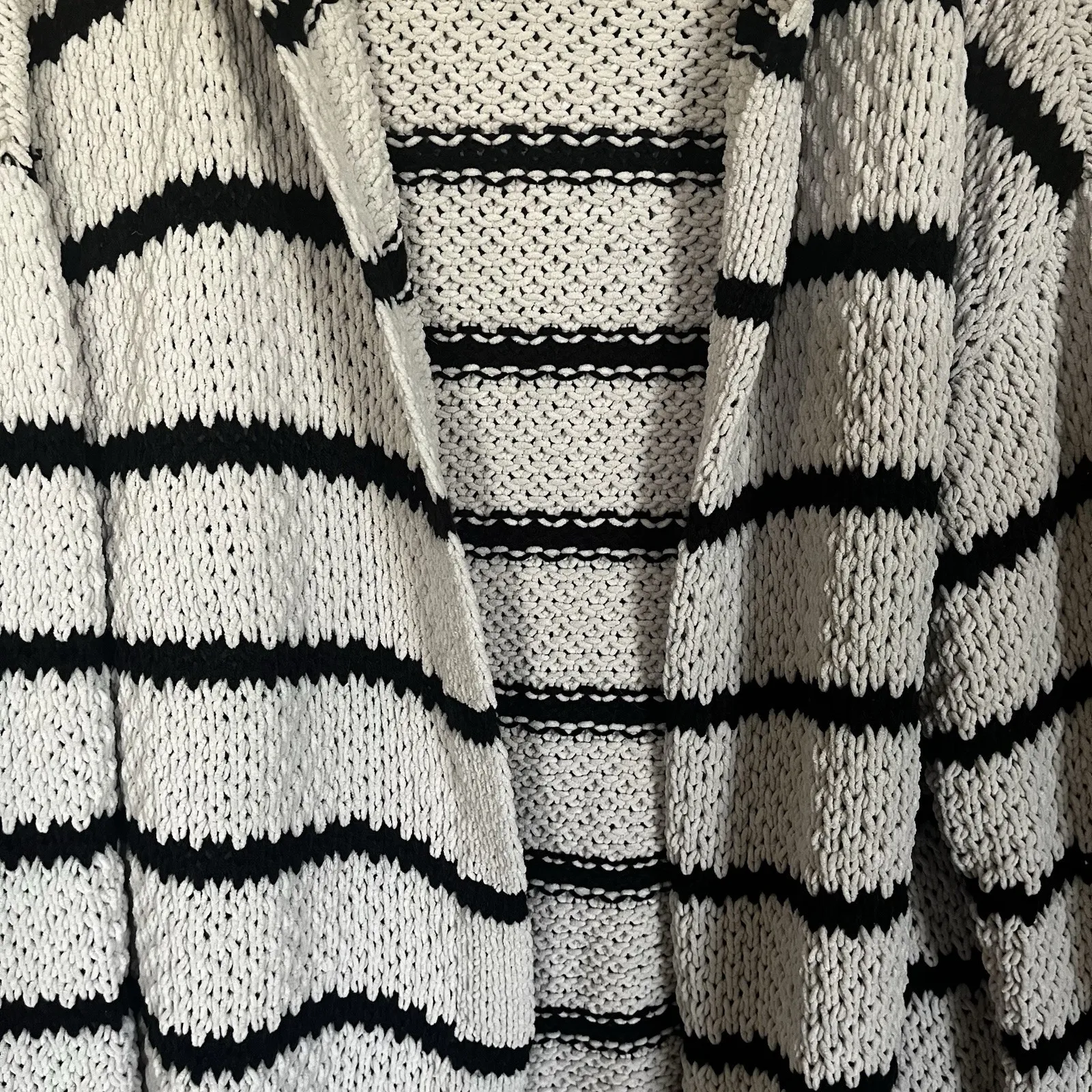 Rewind Woman's Medium Knit Cardigan Hooded Long Sleeve Cream Beige Black Stripes - Image 6