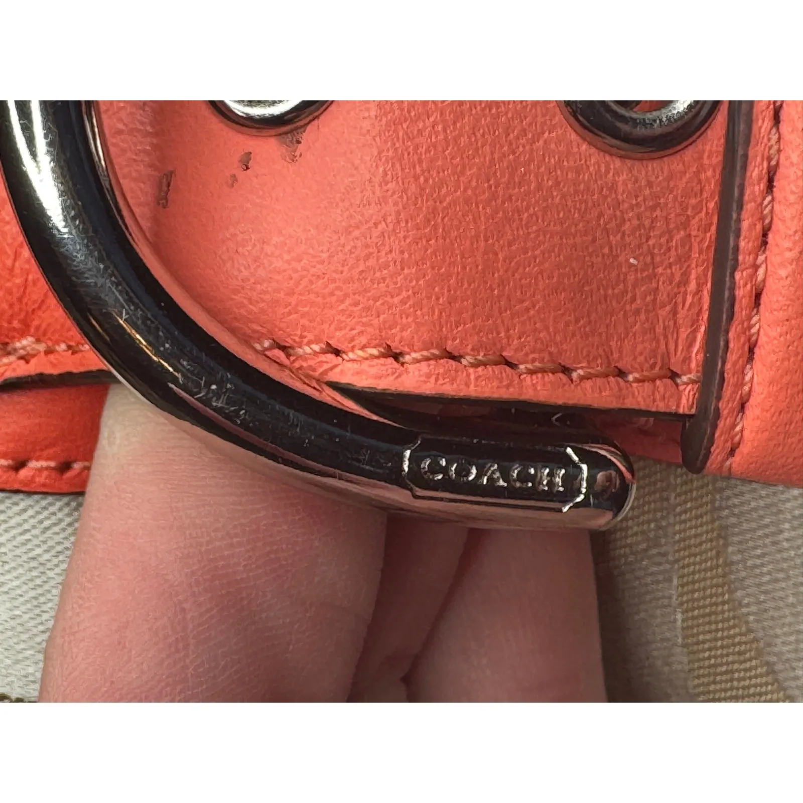 Coach Campbell Signature Belle Carryall F25294 Silver Light Khaki/Coral - Image 3