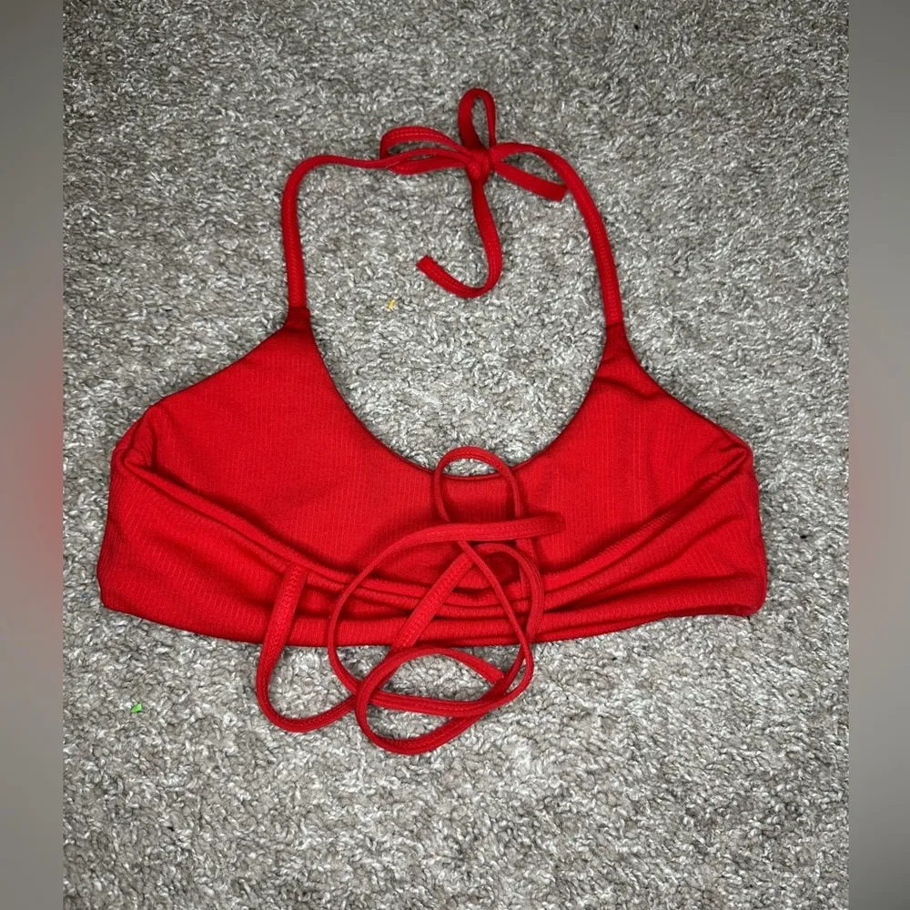 Zaful  Ribbed Red Halter Bikini Top - Image 3