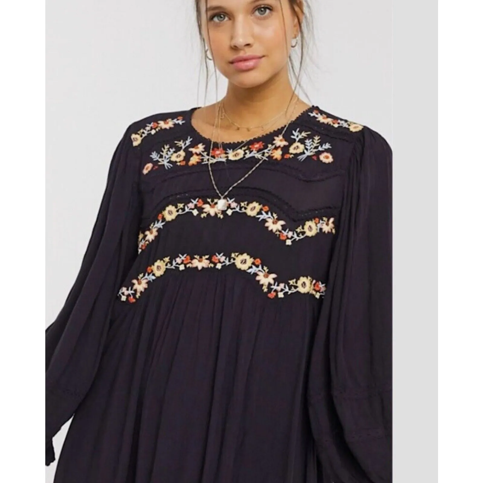 Free People Pasadena Embroidered Long Sleeves Mini Dress Small S - Image 4