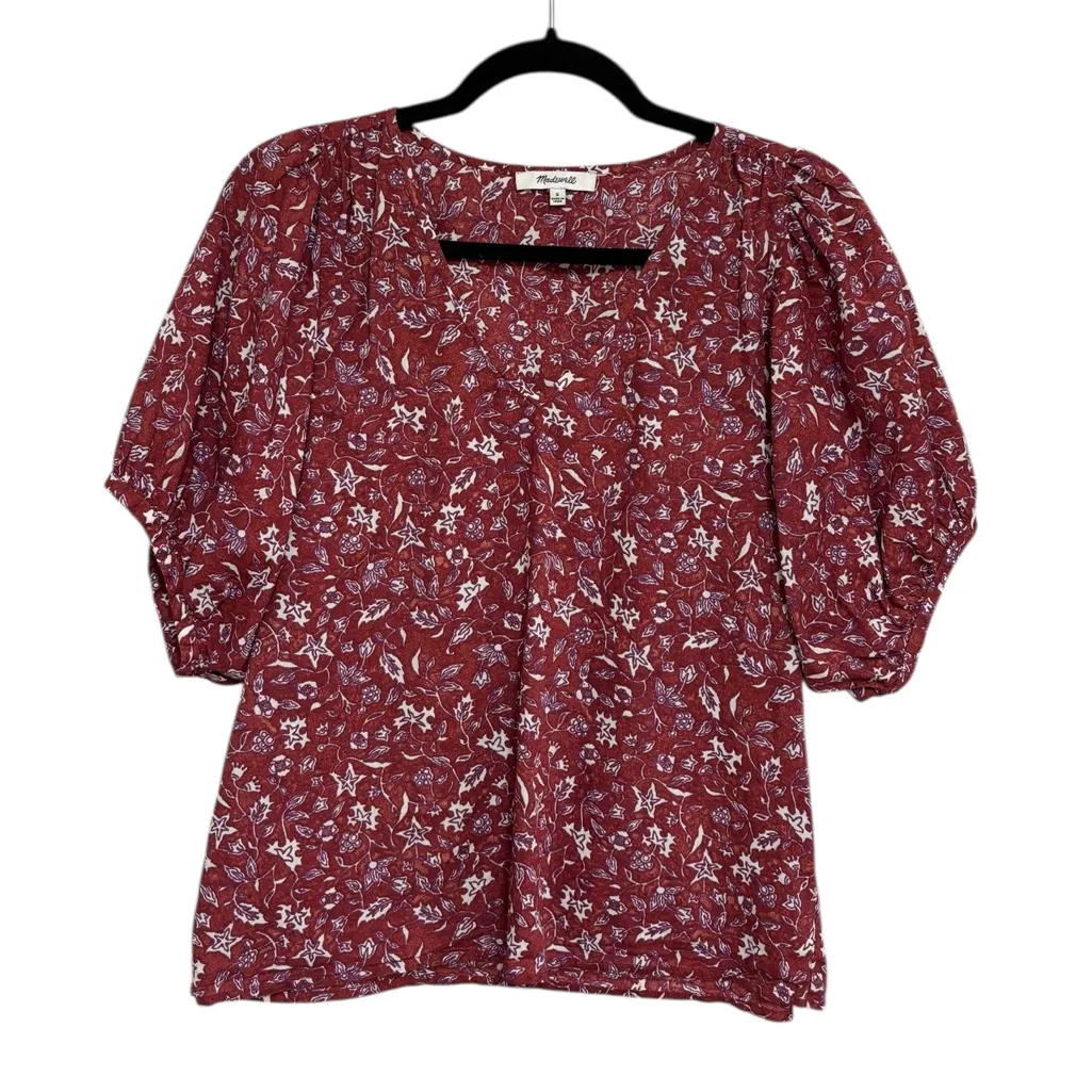 Madewell V-Neck Puff Sleeve Top in Batik Vine Floral - Size S - Image 2