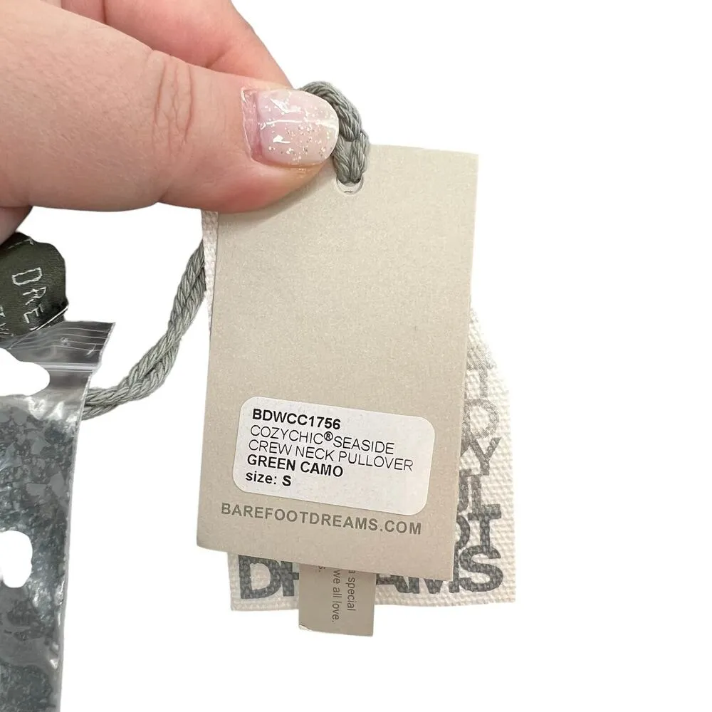 Barefoot Dreams CozyChic‎ Seaside Crew Neck Pullover Sweater Green Camo Small - Image 13