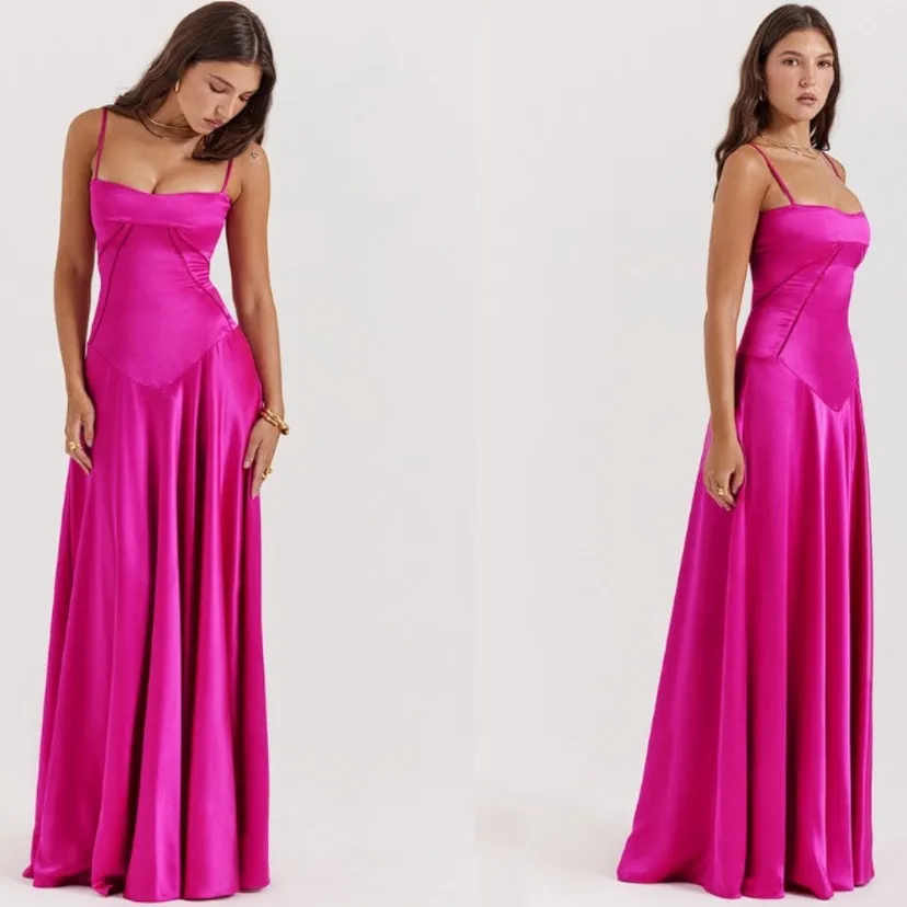 HOUSE OF CB   'Anabella' Fuchsia Lace Up Maxi Dress NWOT size L‎ - Image 2