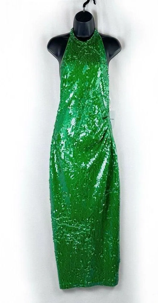 RONNY KOBO Alix Green Sequin Halter Midi Dress Open Back Small NWT - Image 3