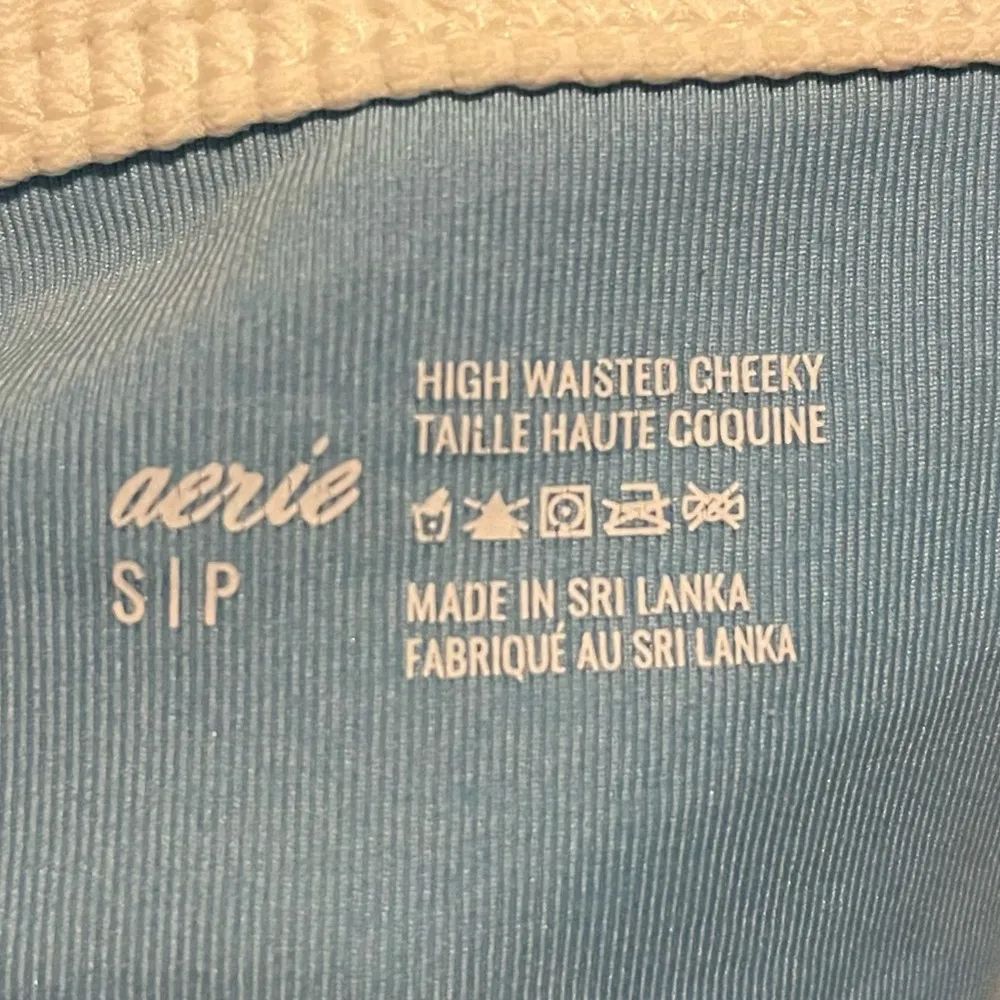 Aerie Womens Swim Bikini Bottoms Blue White High Waisted Cheeky Size Small - Image 8