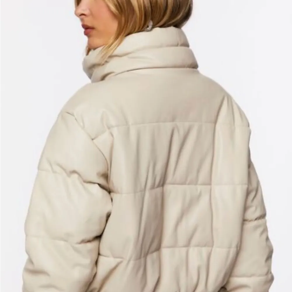 Black Faux Leather Puffer Jacket - Image 4