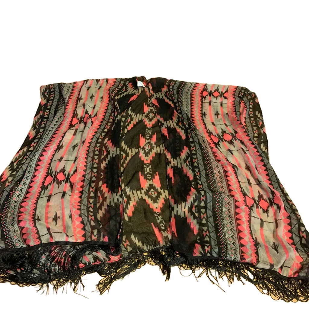 UNBRANDED FRINGE TRIM BLACK, CORAL & TAN SCARF/ SHAWL (OSFM) Multiple - Image 9