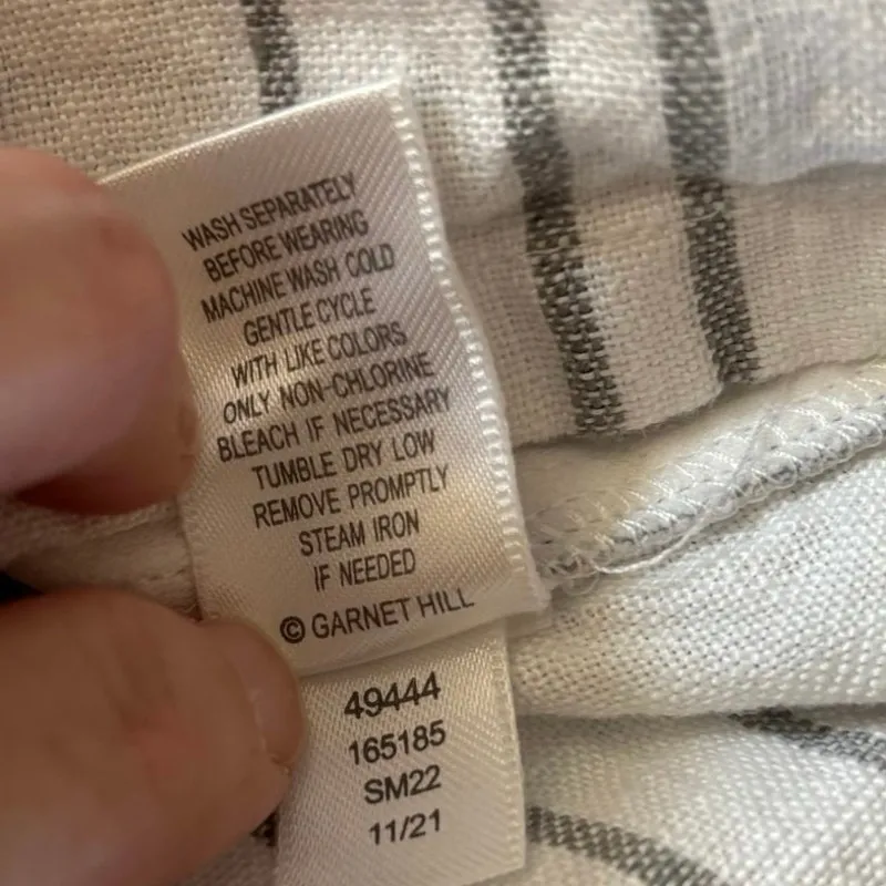 Garnet Hill Size M Essential Linen Pull On Skirt Striped White Grey Pockets - Image 6