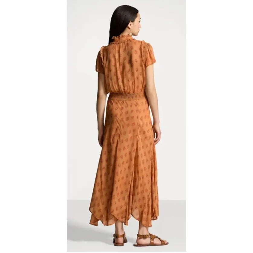 Polo Ralph Lauren Block Print Georgette Tie Neck Dress in Medallion Woodblock - Image 14