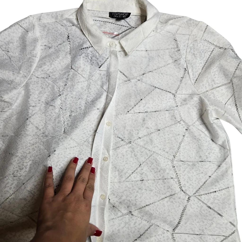 Topshop White Geometric Short Sleeve Blouse - Image 2