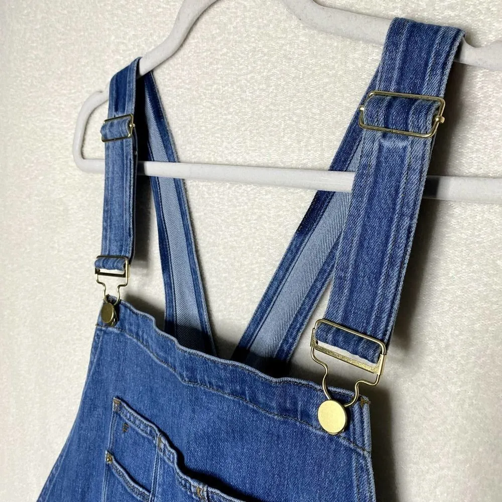 Frame Le Garcon Cutoff Denim Short Overalls Shortalls Islet Blue Large Raw Hem - Image 3