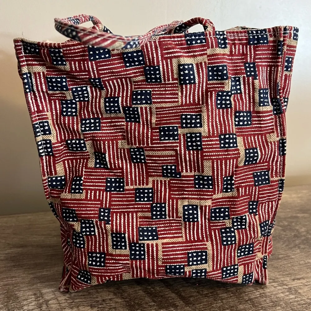 Vintage Longaberger Homestead Cloth Tote Bag Flag Print Patriotic - Image 4