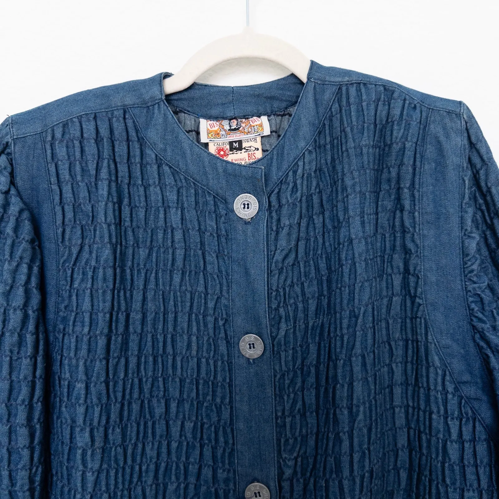 VTG Gene Ewing BIS Womens Jacket Size M Blue Denim‎ Quilted Boho Lagenlook Artsy Size M - Image 3