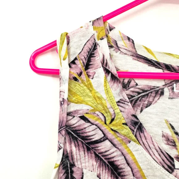 Loft‎ love linen size XS tank top tropical print green purple white - Image 3