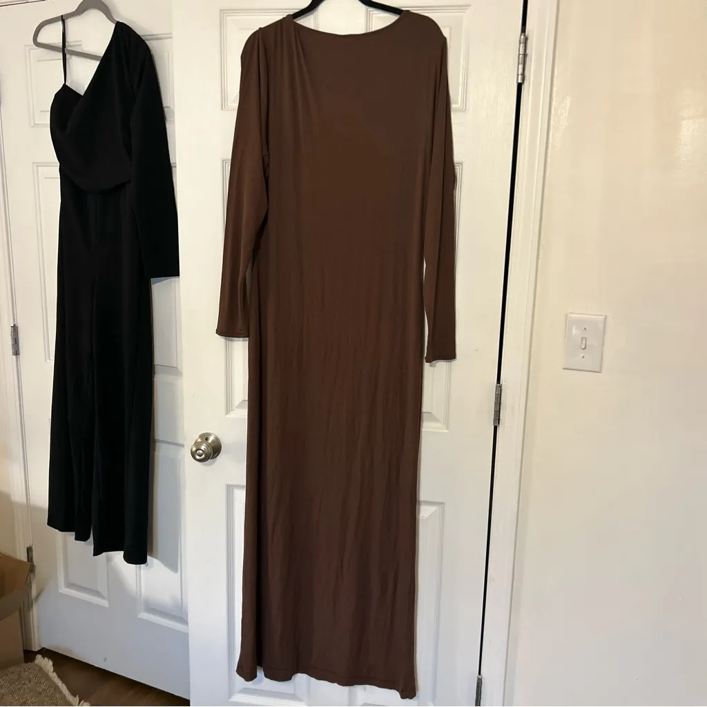 SKIMS Lounge Ribbed Long Sleeve Maxi Dress in Cocoa size 4x - Image 8