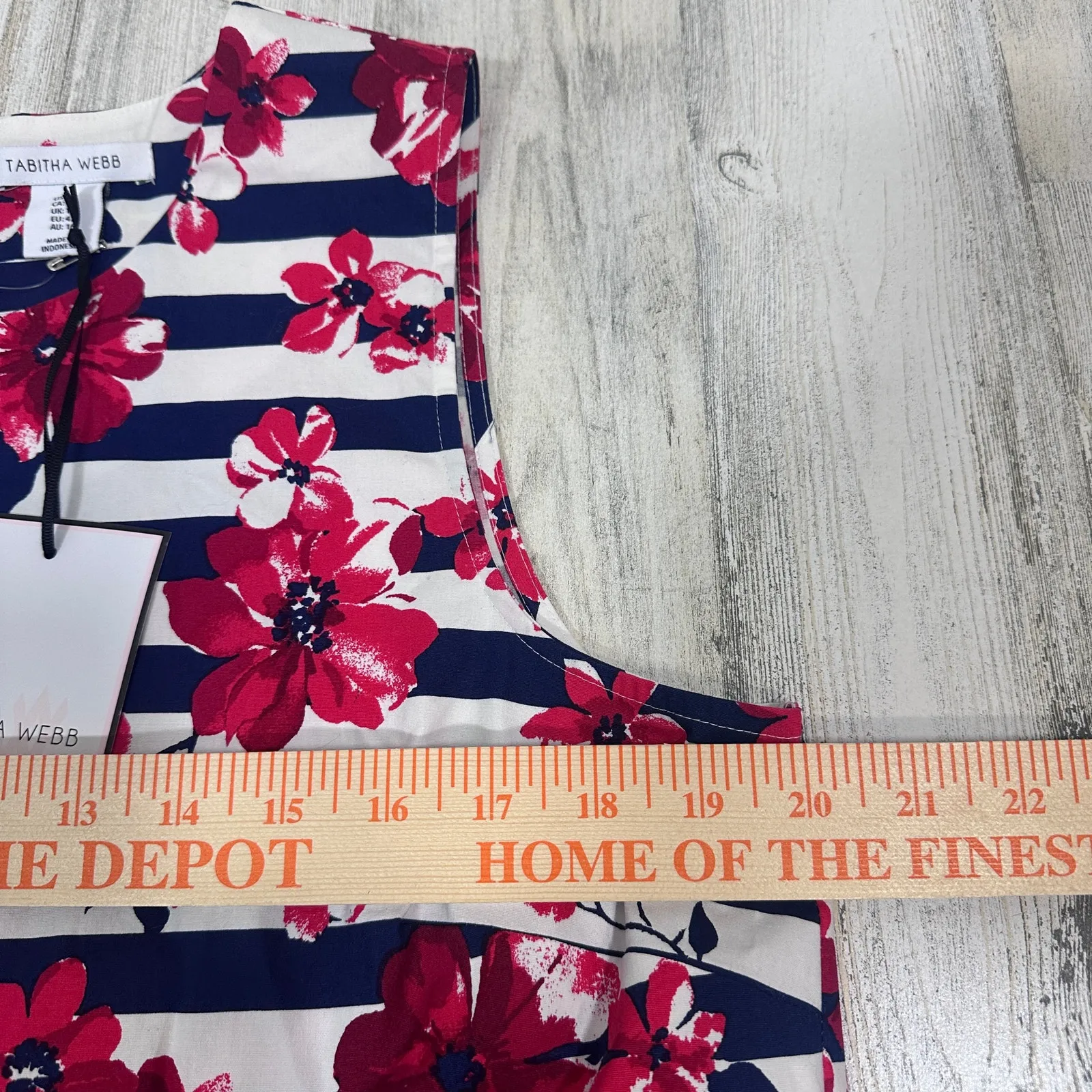 Tabitha Webb Navy White Stripe Floral Dress – Magenta Pink Print – Size 12 NWT - Image 5