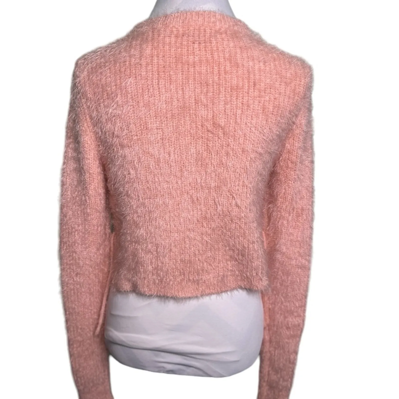 Majorelle Majorie Sweater Small Pink Fuzzy Knit Cropped Pullover Side Ties - Image 6