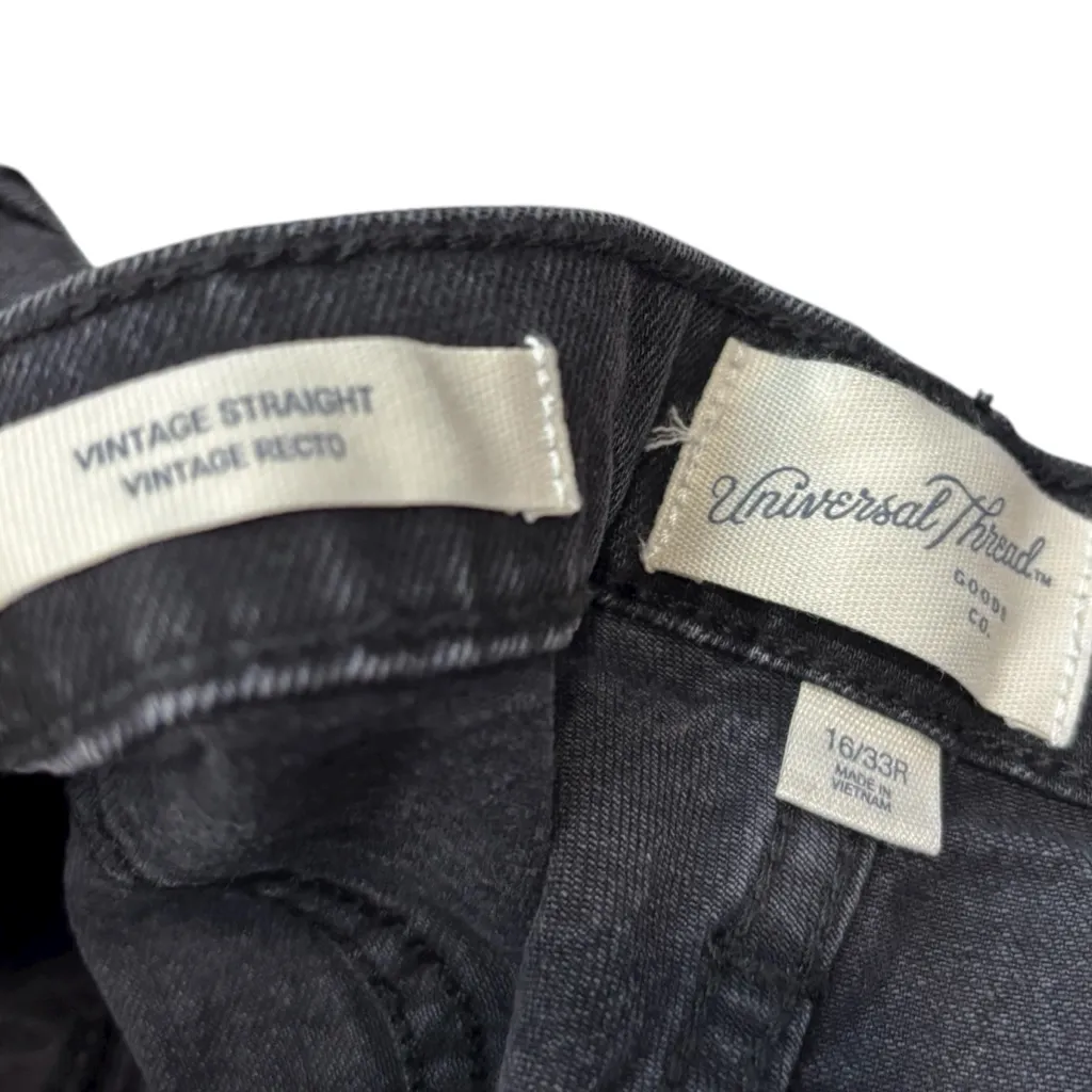 Universal Thread Black Distressed Vintage Straight Denim Jeans Size 16 NWT - Image 7