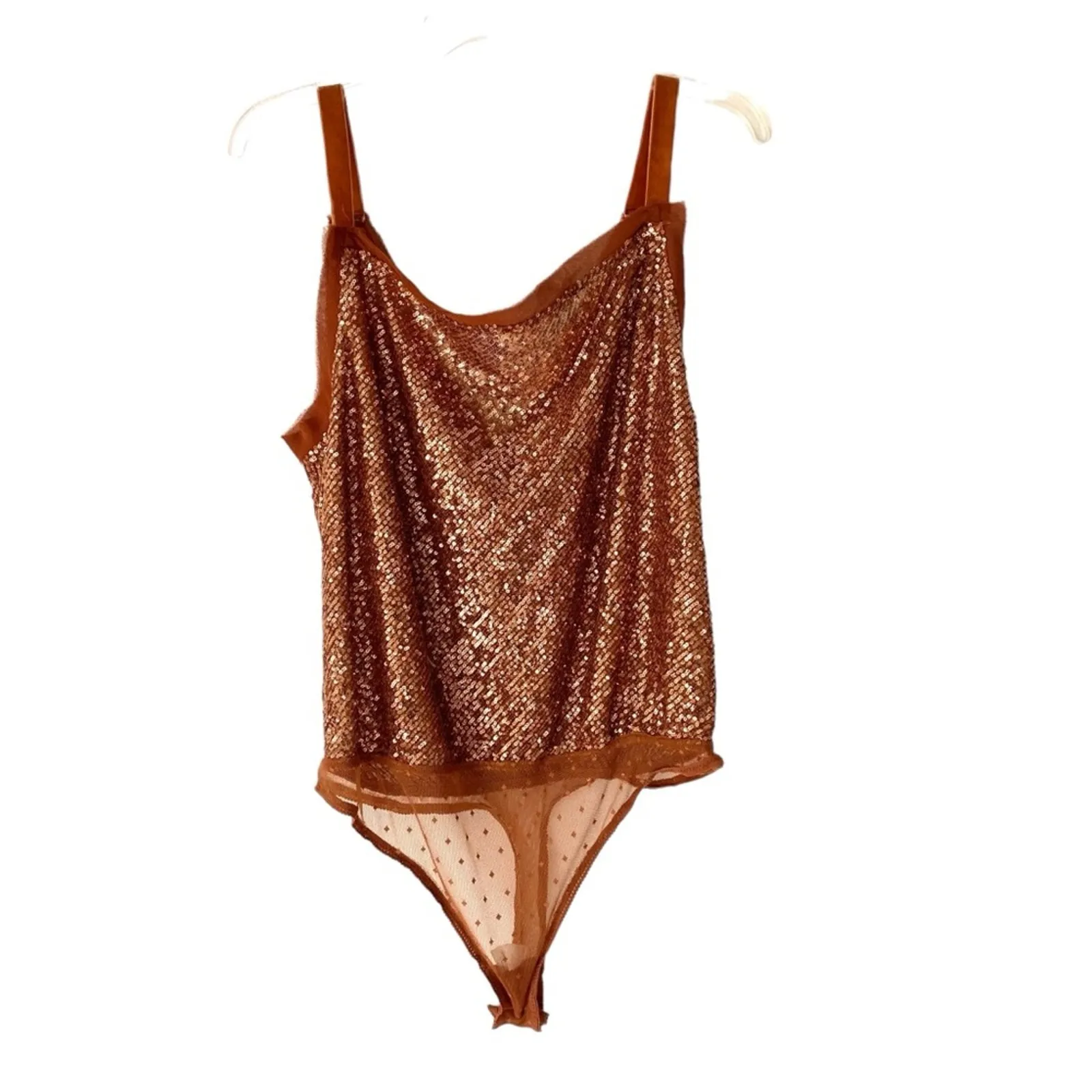 Free People NWOTS Shimmer & Shine Brown Sequin Bodysuit Top size large - Image 4