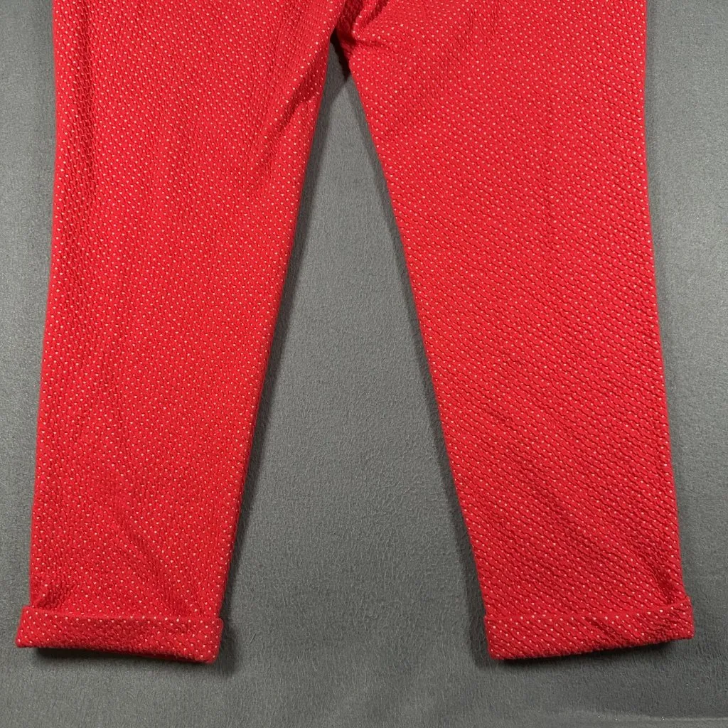 Michael Kors Pants Womens XL Red Polka Dot Textured Slim Fit Stretch Cropped - Image 12