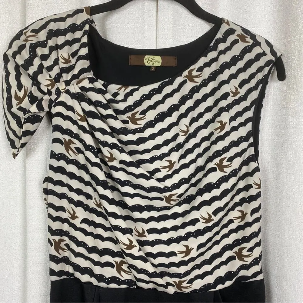 Anthropologie Eva Franco Black Bird Sheath Dress Sz.2 - Image 3