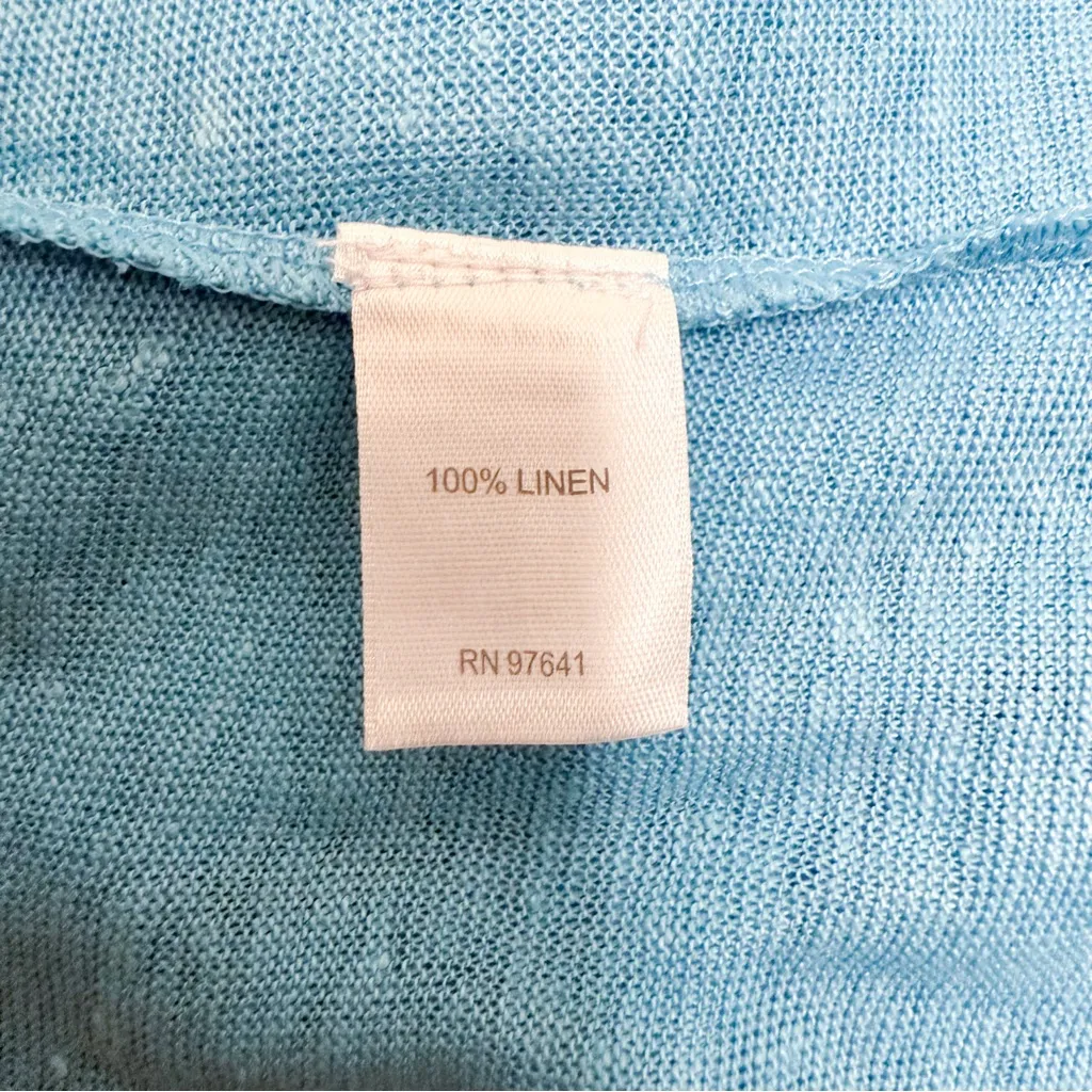 J Jill Love Linen Blue Knit Open Front Long Sleeve Back Pleated Cardigan Large - Image 7