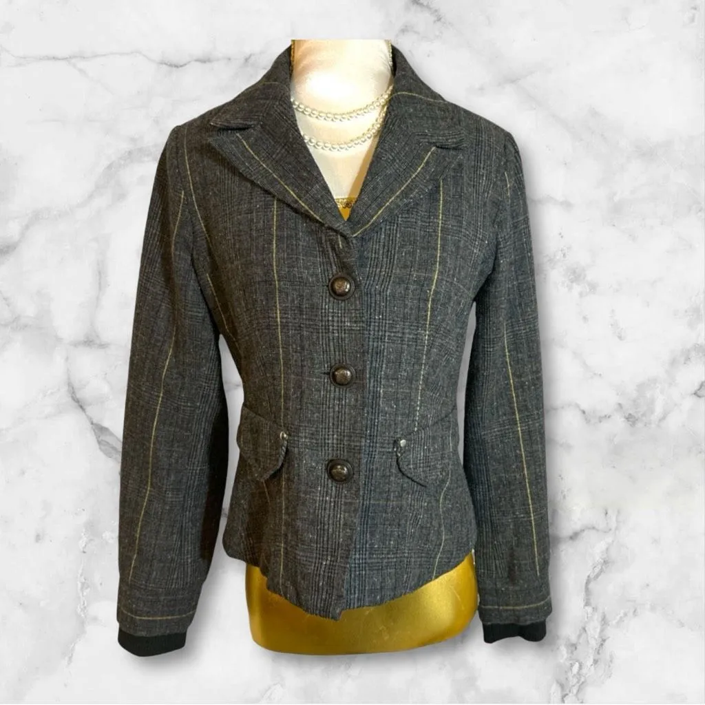 Vintage Y2K "Forever" Women's Grey Green Pinstripe Wool Button Blazer sz S Prepp Gray - Image 3