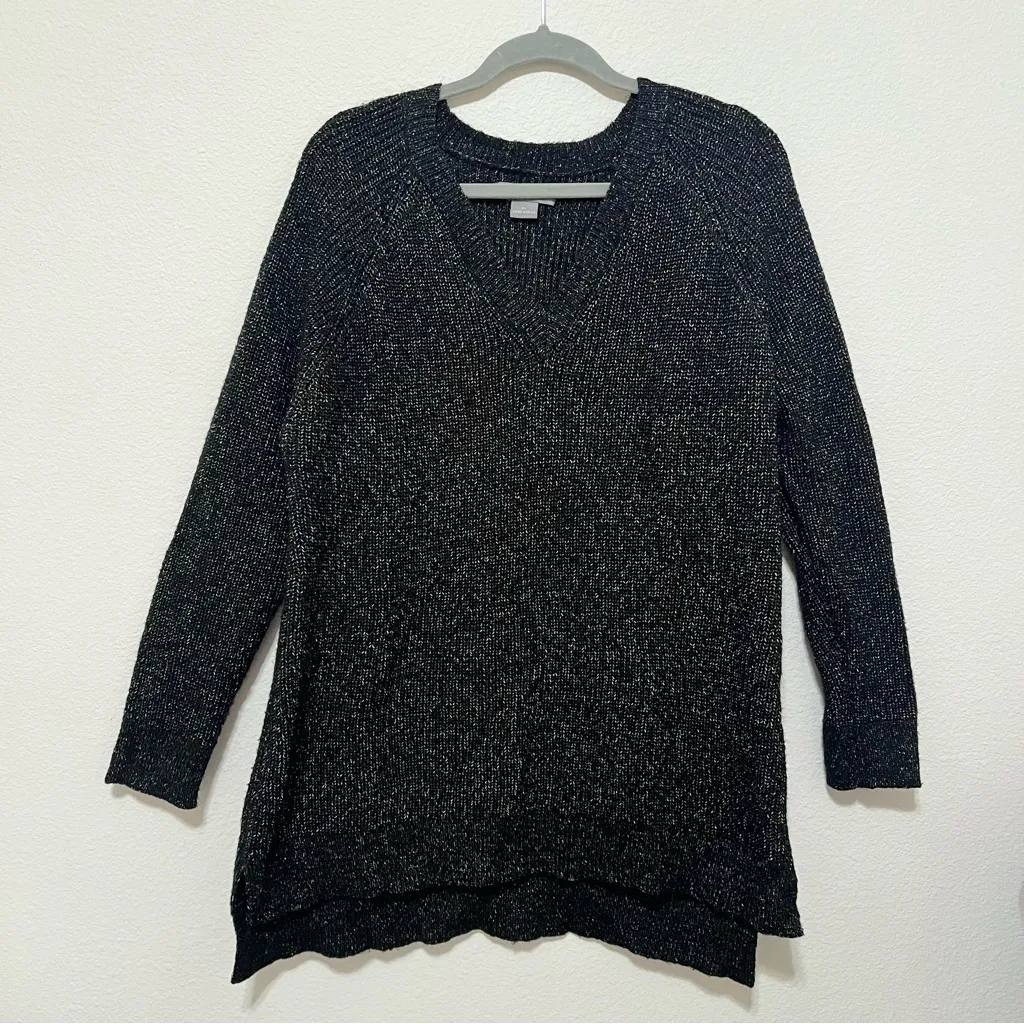 Natural Reflections Ribbed V-Neck Raglan Long-Sleeve Sweater, marled black sz XL - Image 6